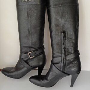 💥FIRM Burberry Tall Knee High Black Leather Boots 39